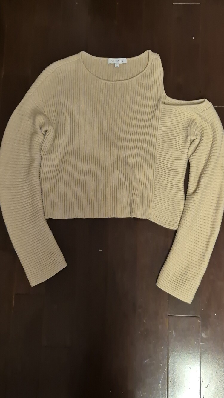 Off Shoulder Intermix Ribbed Knit Sweater  Size Small - Picture 16 of 16